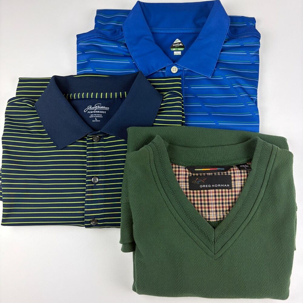 Mens L Golf Clothing Lot 3 Greg Norman Jack Nicklaus Bolle Polo Shirts Vest